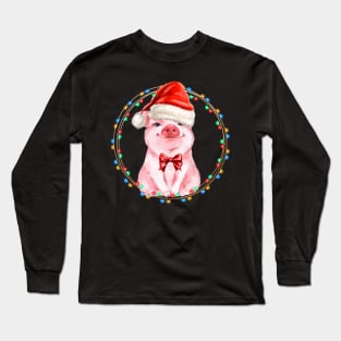 Sweet Pig with Santa Hat Pig Lover Christmas Gift Long Sleeve T-Shirt